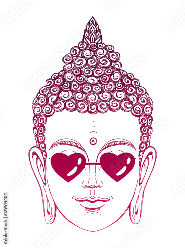 Buddha wearing glasses in the shape of hearts