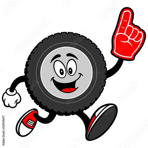 Tire Cartoon Running with Foam Finger