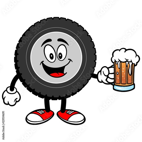 Tire Cartoon with Beer