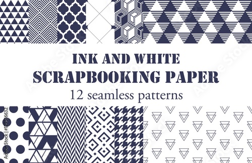 Set of 12 abstract patterns. Vector Collection of Black and white Backgrounds or Digital Papers. Black and white colors.