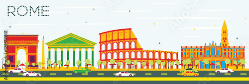 Rome Skyline with Color Buildings and Blue Sky.