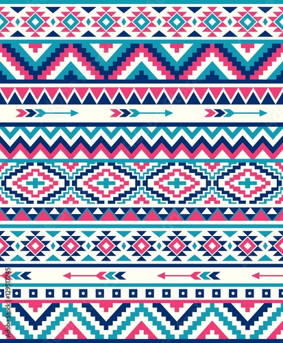 Seamless Ethnic pattern textures. Pink & Navy colors. Navajo geometric print. Rustic decorative ornament. Abstract geometric pattern. Native American pattern. Ornament for the design of clothing