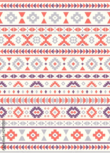 Seamless Ethnic pattern textures. Orange & Purple colors. Navajo geometric print. Rustic decorative ornament. Abstract geometric pattern. Native American pattern. Ornament for the design of clothing