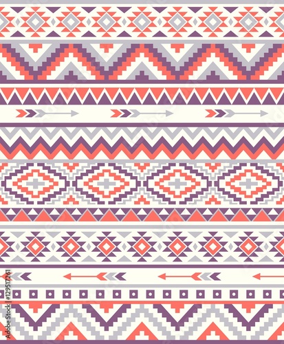 Seamless Ethnic pattern textures. Orange & Purple colors. Navajo geometric print. Rustic decorative ornament. Abstract geometric pattern. Native American pattern. Ornament for the design of clothing