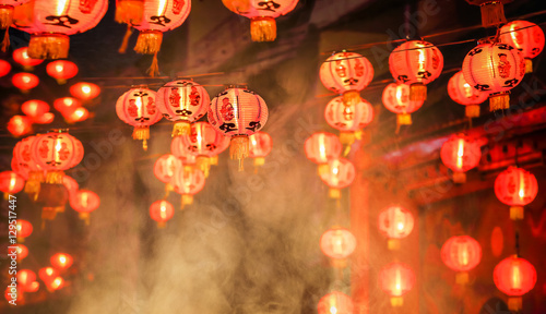 Photography Chinese new year lanterns in chinatown, firecracker celebration