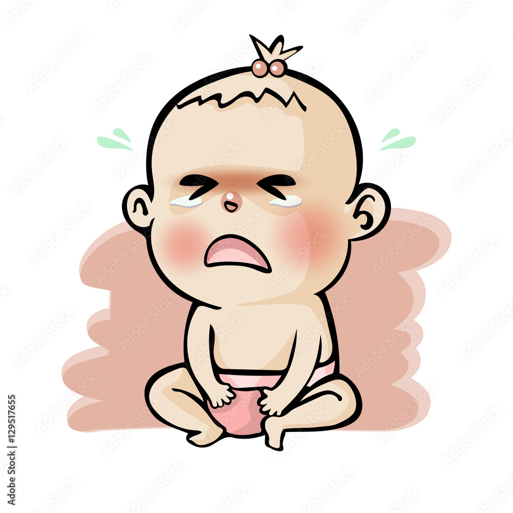 Crying baby girl cute cartoon, Vector illustration Stock Vector | Adobe  Stock