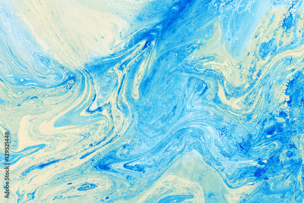 Blue marbling texture. Creative background with abstract oil painted waves handmade surface. Liquid paint.