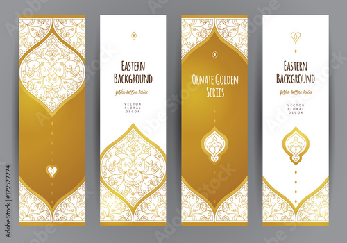 Vector set of vertical cards in Eastern style.