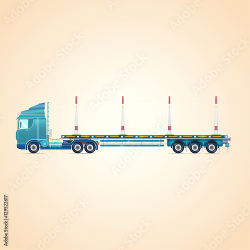 Tral. Three-axle tractor. Autotransporter. Vector illustration