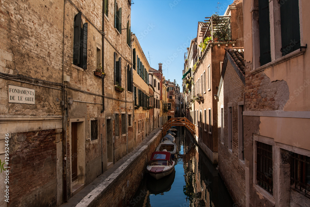 street, bridge and grand canal in Venice