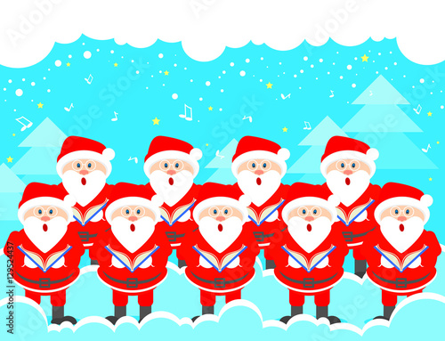 Postcard Christmas choir of Santa Claus. Christmas music greeting. Vector