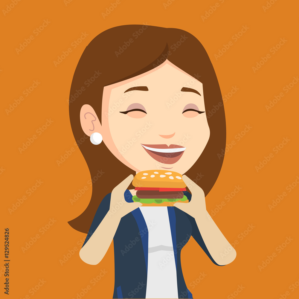 Woman eating hamburger vector illustration. Woman eating hamburger vector illustration.