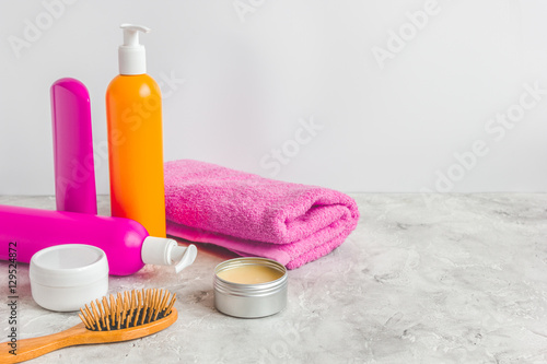 cosmetics for women hair care and spa in bathroom