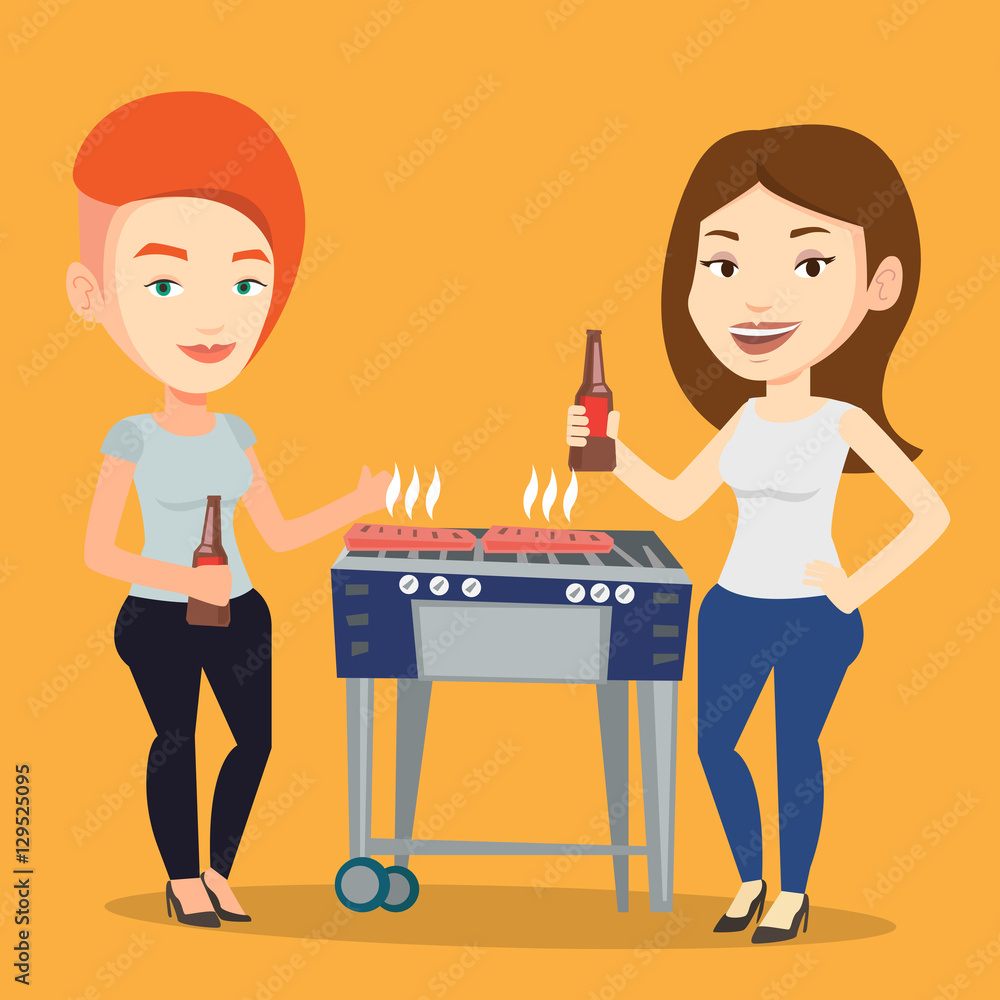 Caucasian friends having fun at barbecue party. Caucasian friends having fun at barbecue party.