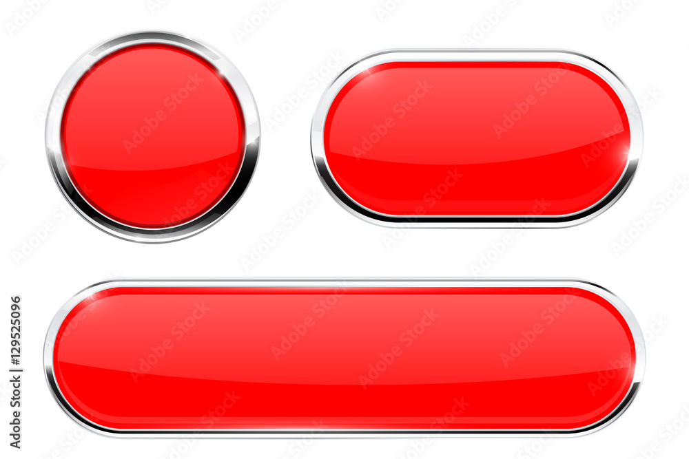 Red web icons. Buttons with chrome frame Red web icons. Buttons with chrome frame