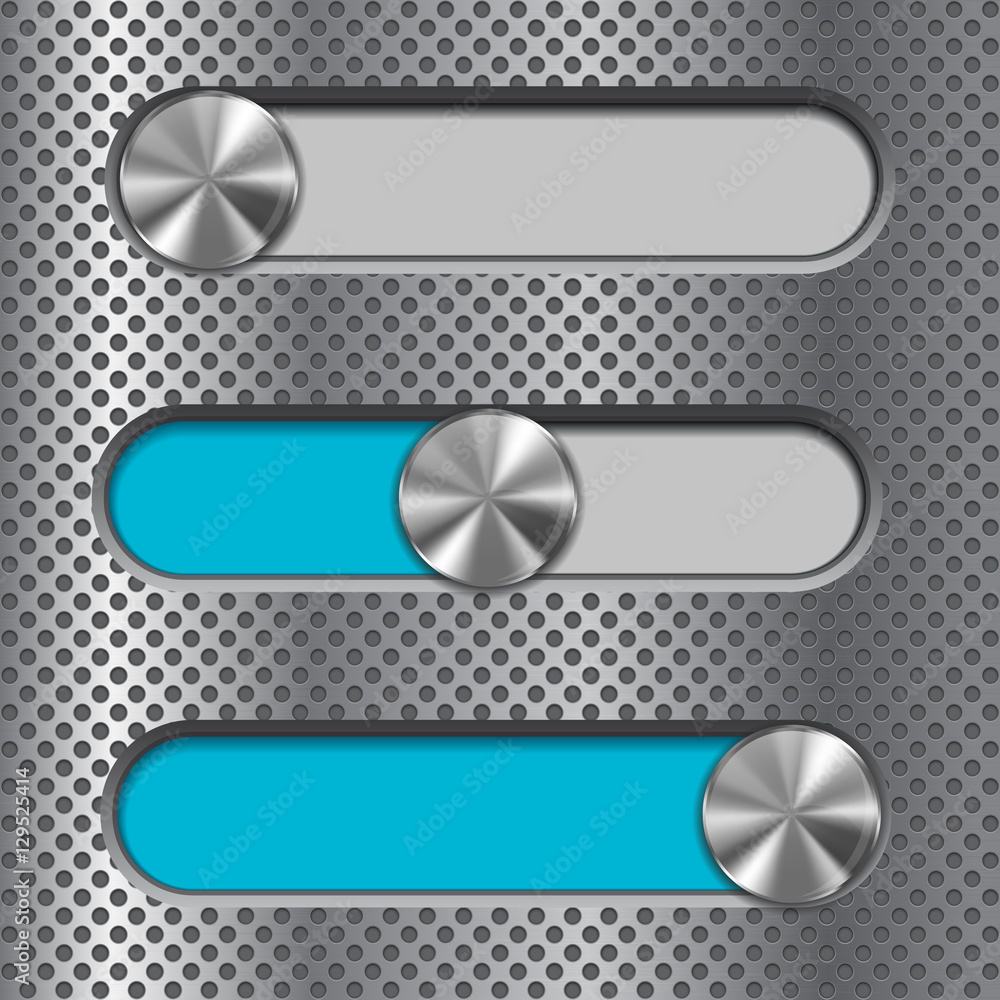 Interface slider bar. Blue bar on metal background Interface slider bar. Blue bar on metal background