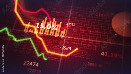 Financial diagrams showing a decreasing tendency.  Loopable. Red-Green.