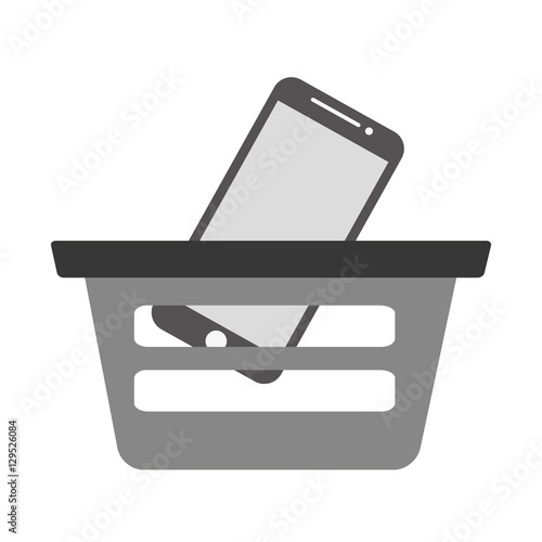 basket buying online smartphone commerce gray color vector illustration eps 10