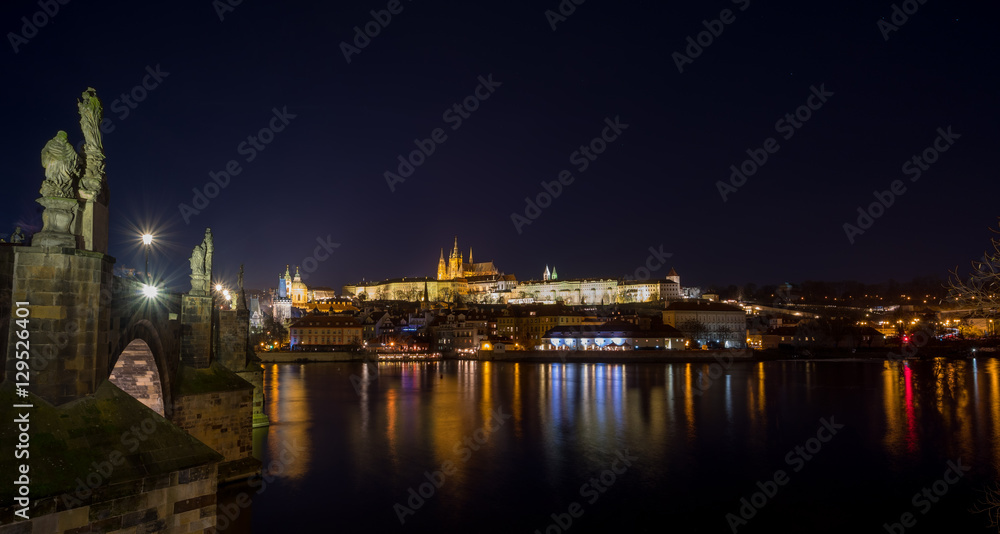 Cathedral of St. Vitus, Prague castle and the Vltava in night