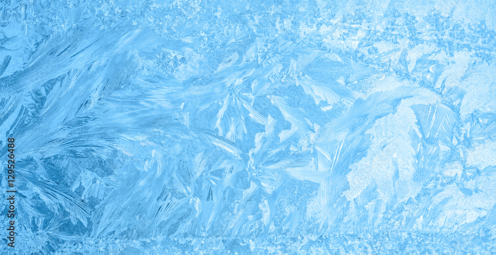 beautiful winter ice, blue texture on window, festive background