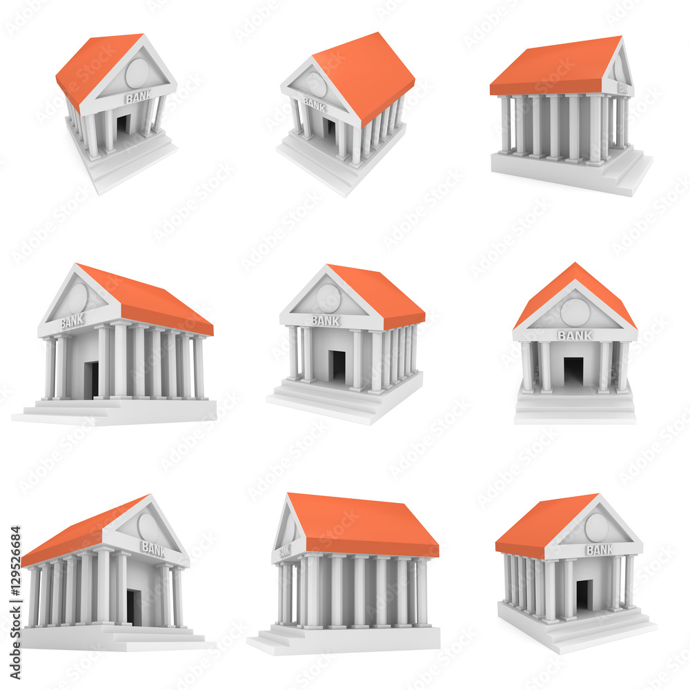 Bank building. 3D render icon isolated on white. Finance and credit concept set. Bank building. 3D render icon isolated on white. Finance and credit concept set.