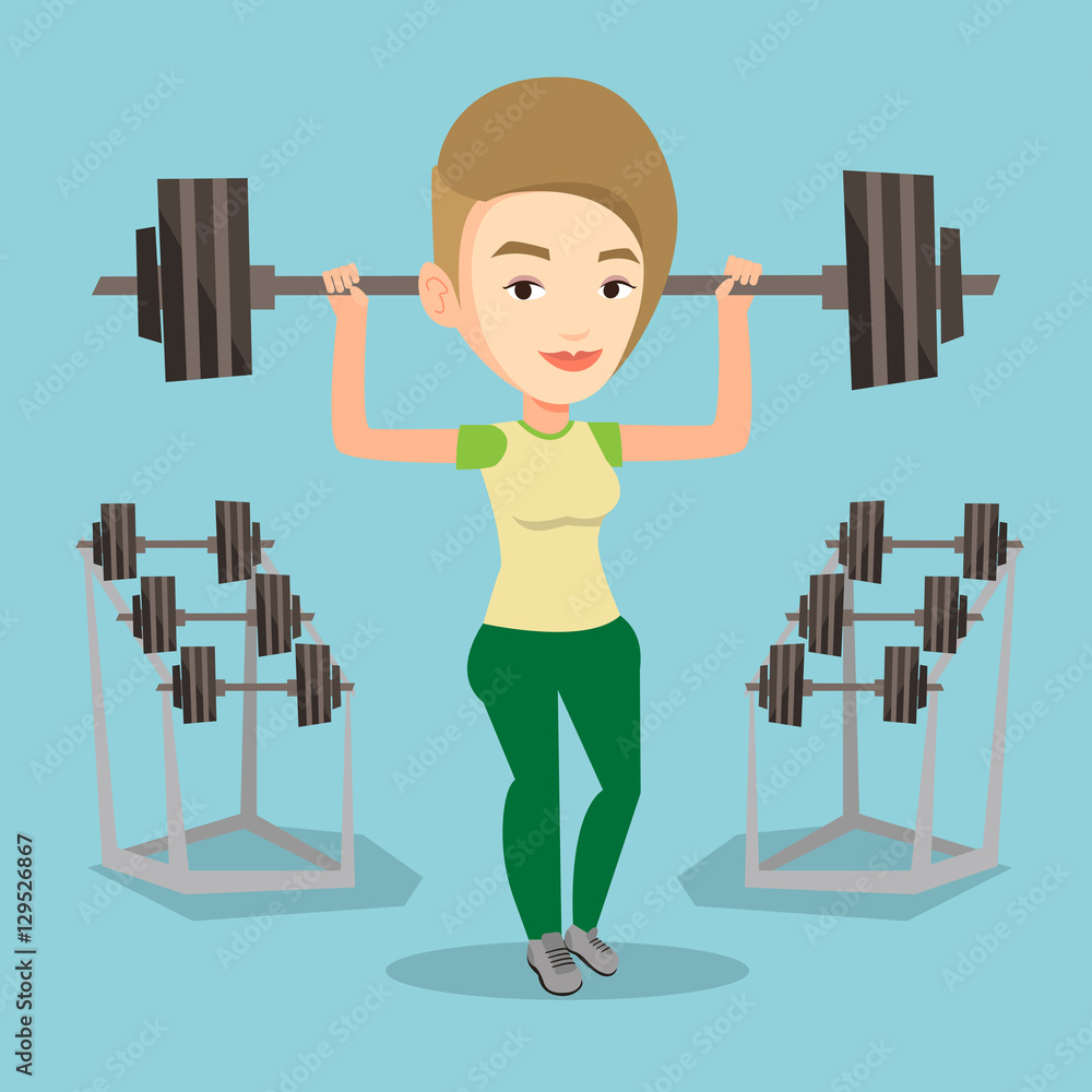 Woman lifting barbell vector illustration. Adobe Stock
