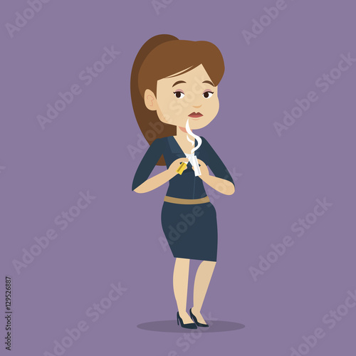 Young woman quitting smoking vector illustration.