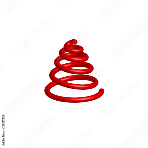 Red simple volume christmas tree in the form of a spiral. Vector illustration