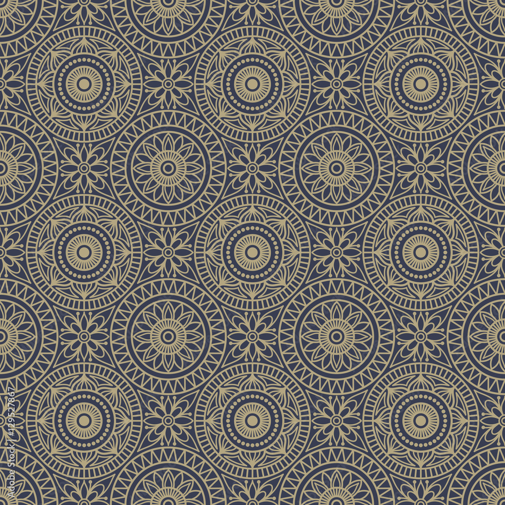 Seamless background of gold and blue color in in Arabic style
