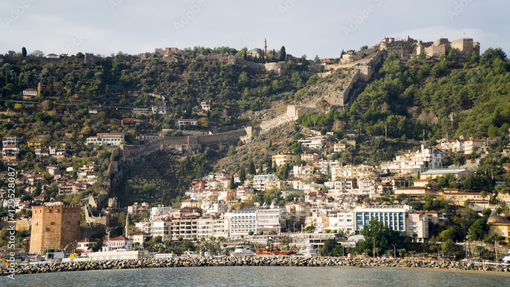 View of harbour, fortress and ancient shipyard in Alanya, Turkey
