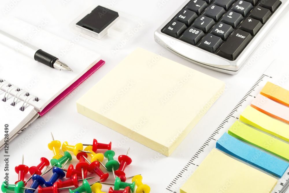Business office supplies on white background Business office supplies on white background