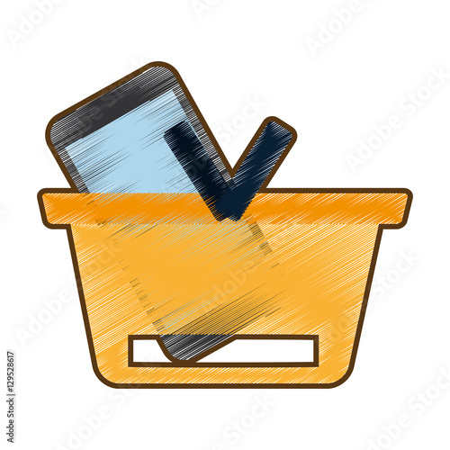 drawing basket buying online smartphone commerce vector illustration eps 10