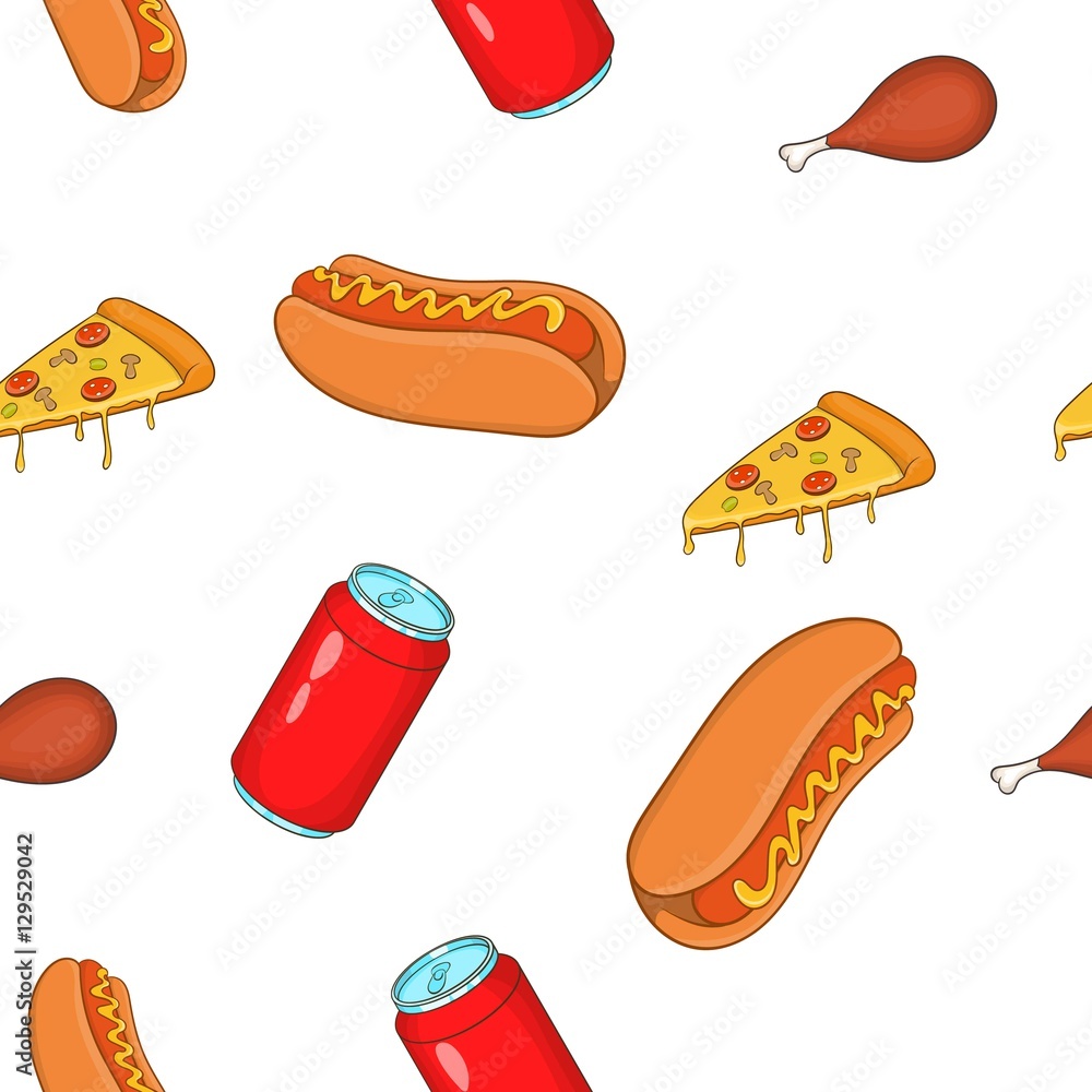 Unhealthy food pattern. Cartoon illustration of unhealthy food vector pattern for web Unhealthy food pattern. Cartoon illustration of unhealthy food vector pattern for web