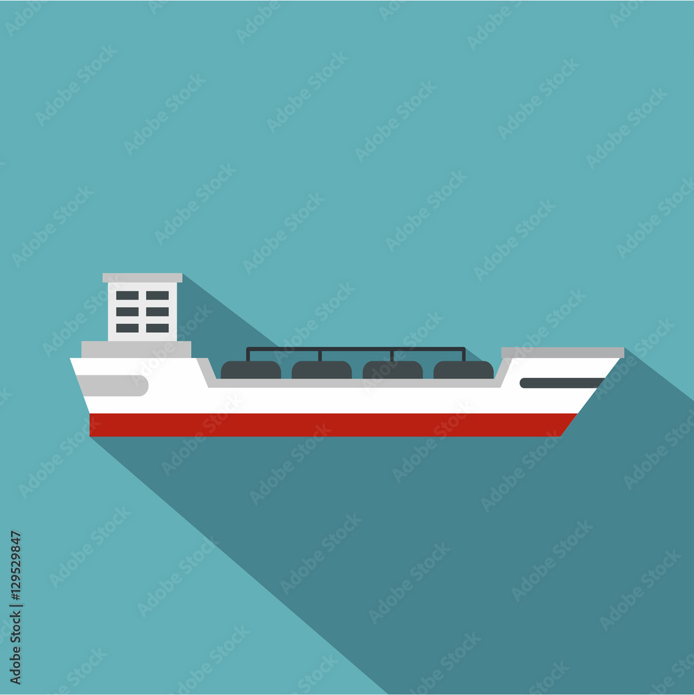 Oil tanker ship icon. Flat illustration of oil tanker ship vector icon for web isolated on baby blue background