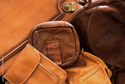 Brown leather with decorations for background