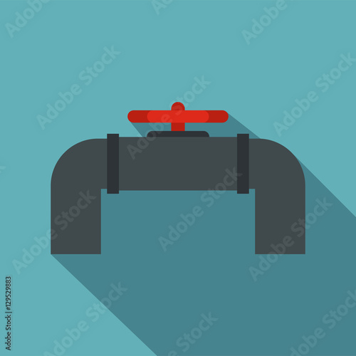 Pipeline with valve and handwheel icon. Flat illustration of pipeline with valve and handwheel vector icon for web isolated on baby blue background