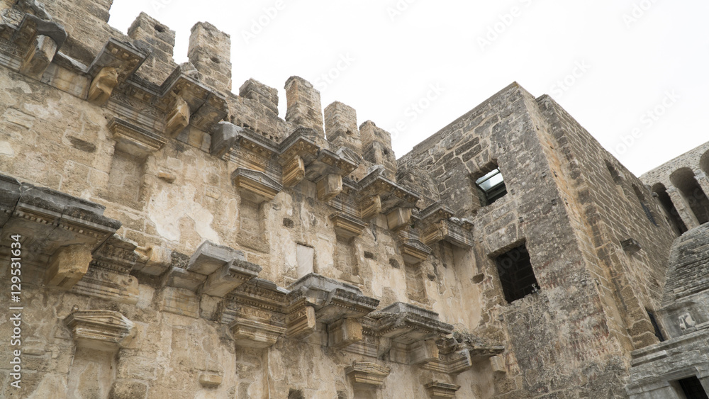 Fototapeta premium Detail view of historical old ancient city of Aspendos amphitheater in Antalya.- TURKEY