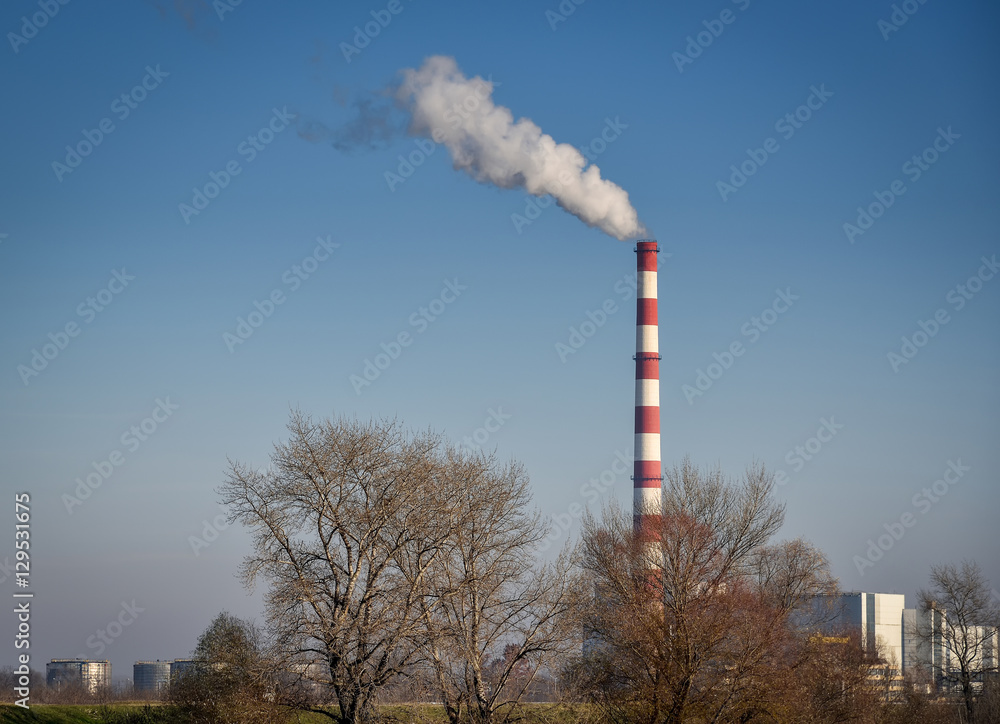 Factory chimney smoke destroying the nature