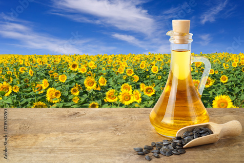 sunflower oil in glass bottle