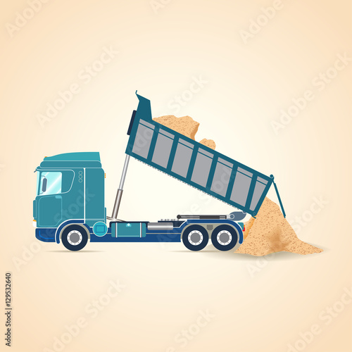 Tipper unloading. Vector illustration
