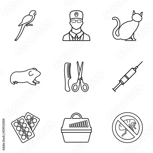 Veterinary animals icons set. Outline illustration of 9 veterinary animals vector icons for web