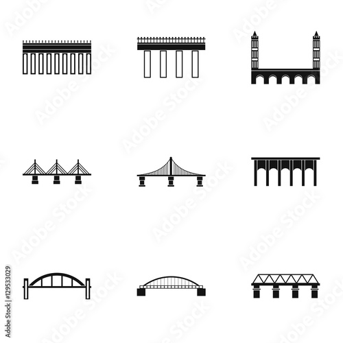 Types of bridges icons set. Simple illustration of 9 types of bridges vector icons for web