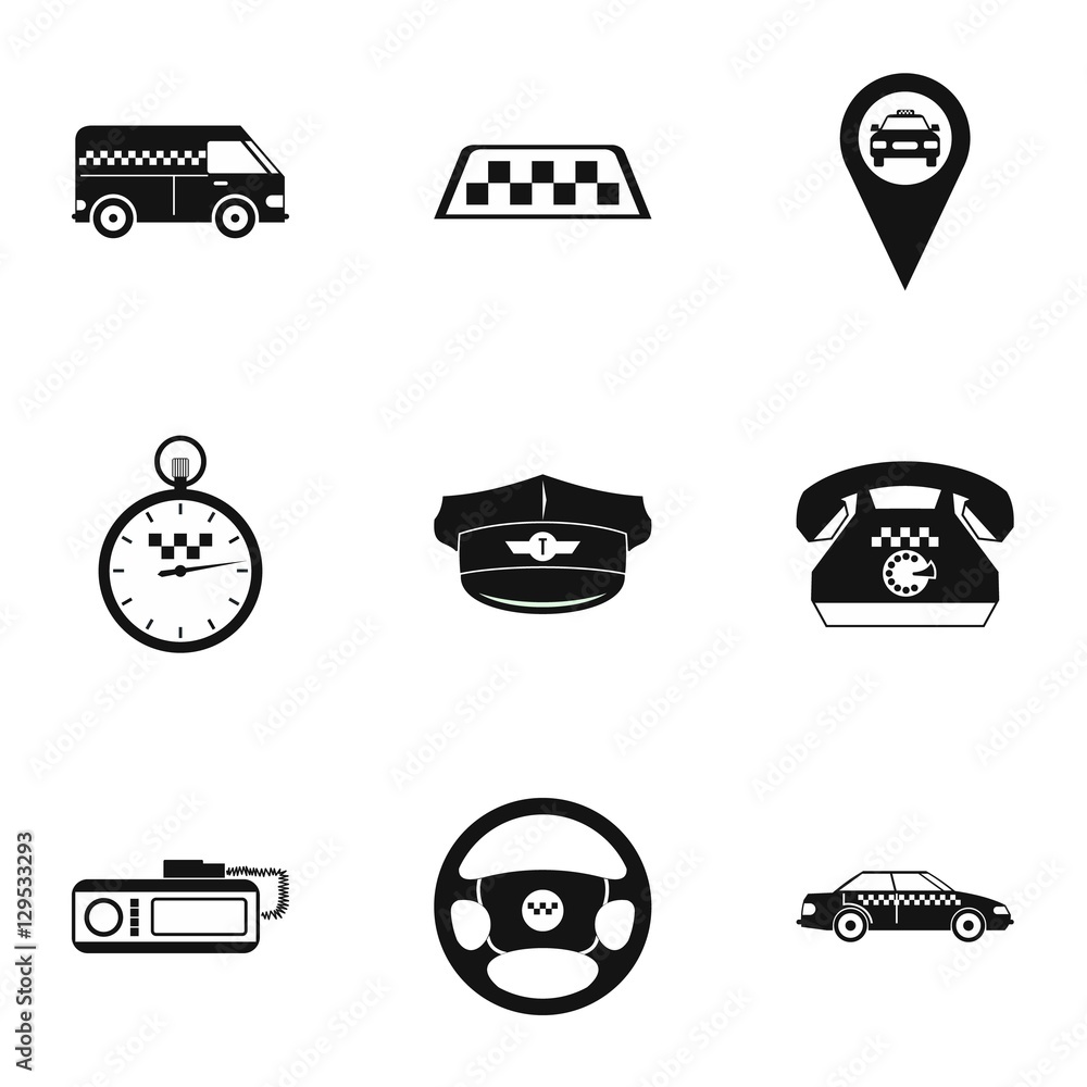 Taxi ride icons set. Simple illustration of 9 taxi ride vector icons for web