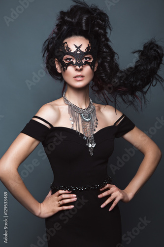 Fotografie, Obraz Beautiful girl in evening dress with avant-garde hairstyles