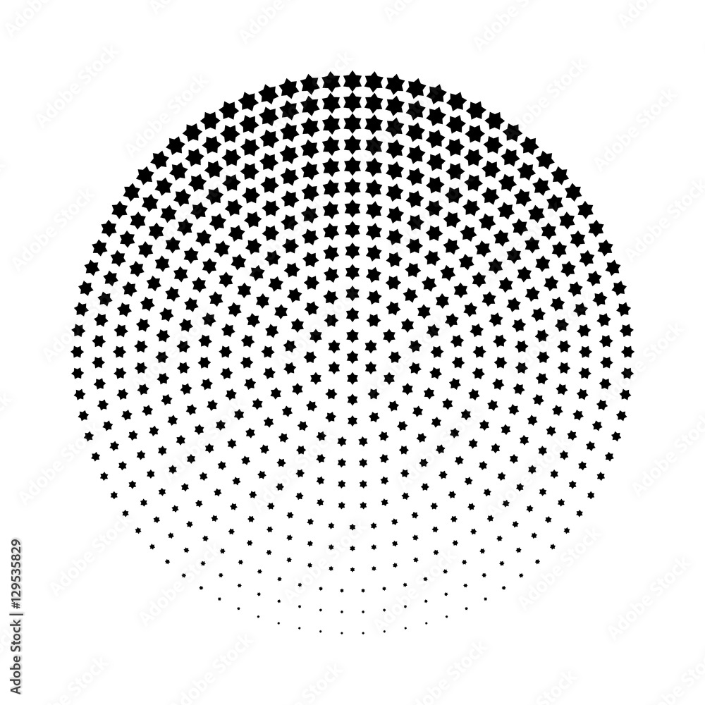 Abstract dotted background. Halftone effect illustration. Black Jewish stars on white background.