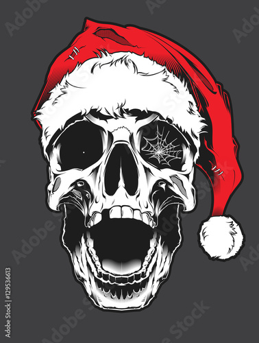 Skull wearing Santa Claus hat