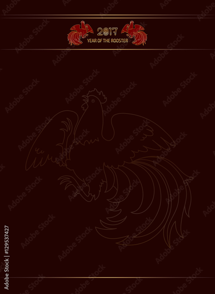 2017, the Year of the Fire Rooster in Chinese Horoscope. Red and gold colors, symbol of new year. Fire element. Vector vip background, suitable for greeting card, certificate or poster. 2017, the Year of the Fire Rooster in Chinese Horoscope. Red and gold colors, symbol of new year. Fire element. Vector vip background, suitable for greeting card, certificate or poster.