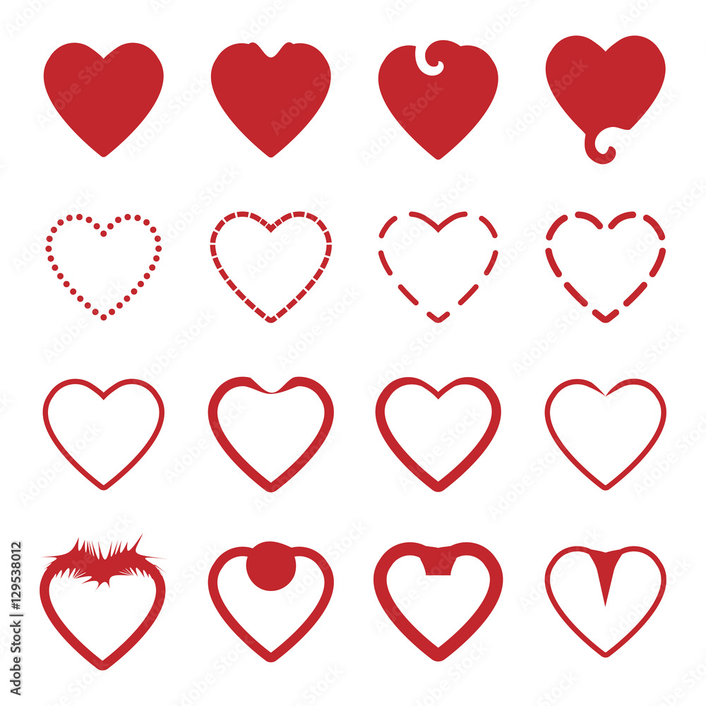 several style of red heart icons set,vector Illustration EPS10
