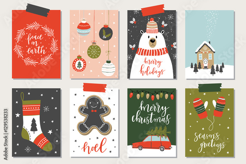 Set of creative 8 journaling cards. Christmas Posters set.