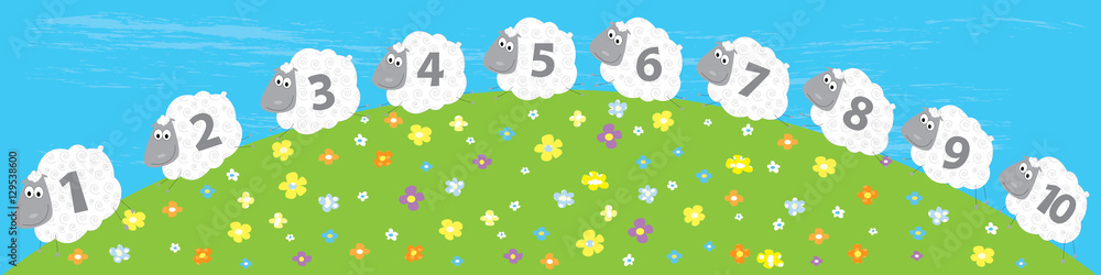 sheep and numbers 1 - 10 / educational illustration